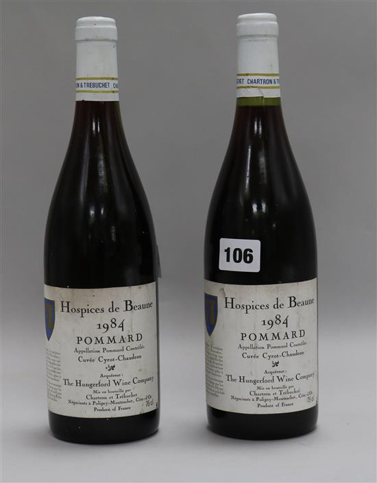 Two bottles of Charton et Trebuchet Hospices de Beaune, 1984, Pommard